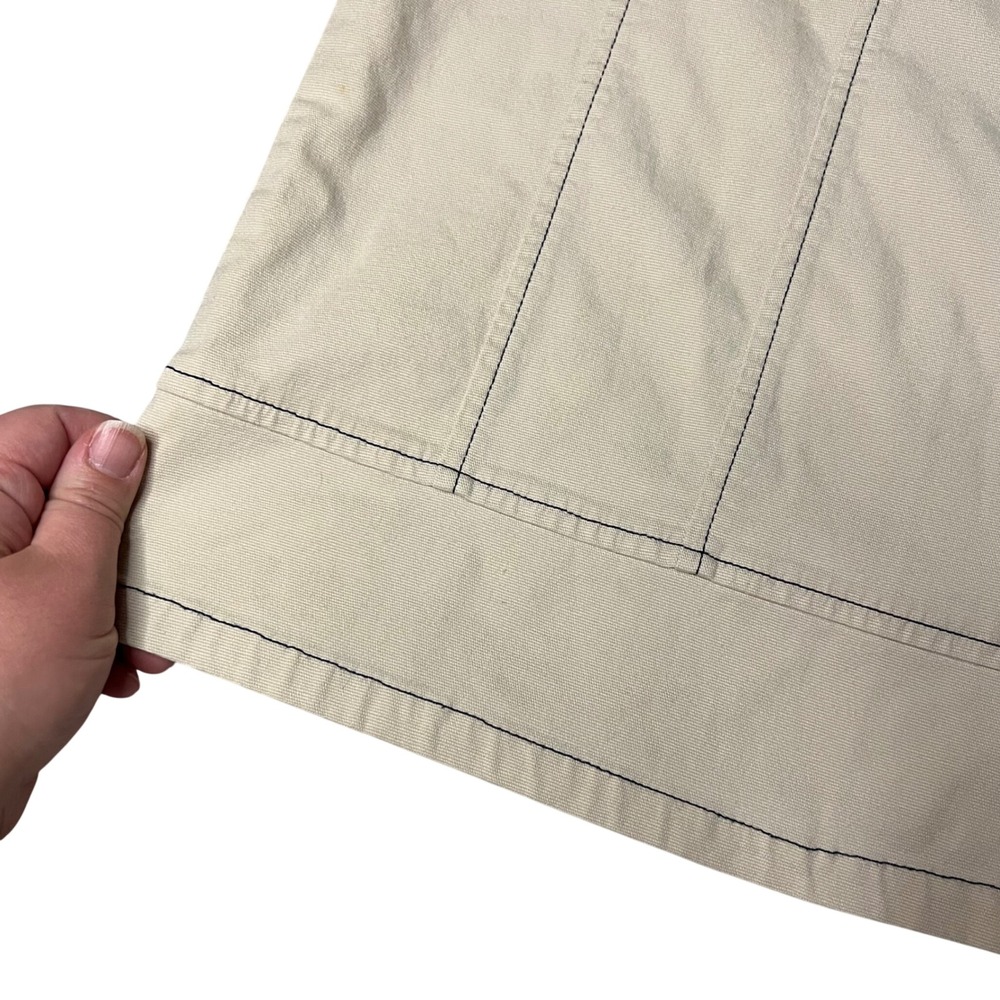 LL Bean Khaki Tan Canvas Button Front Mini Skirt Navy Contrast Stitching 16 Reg - Picture 2 of 6